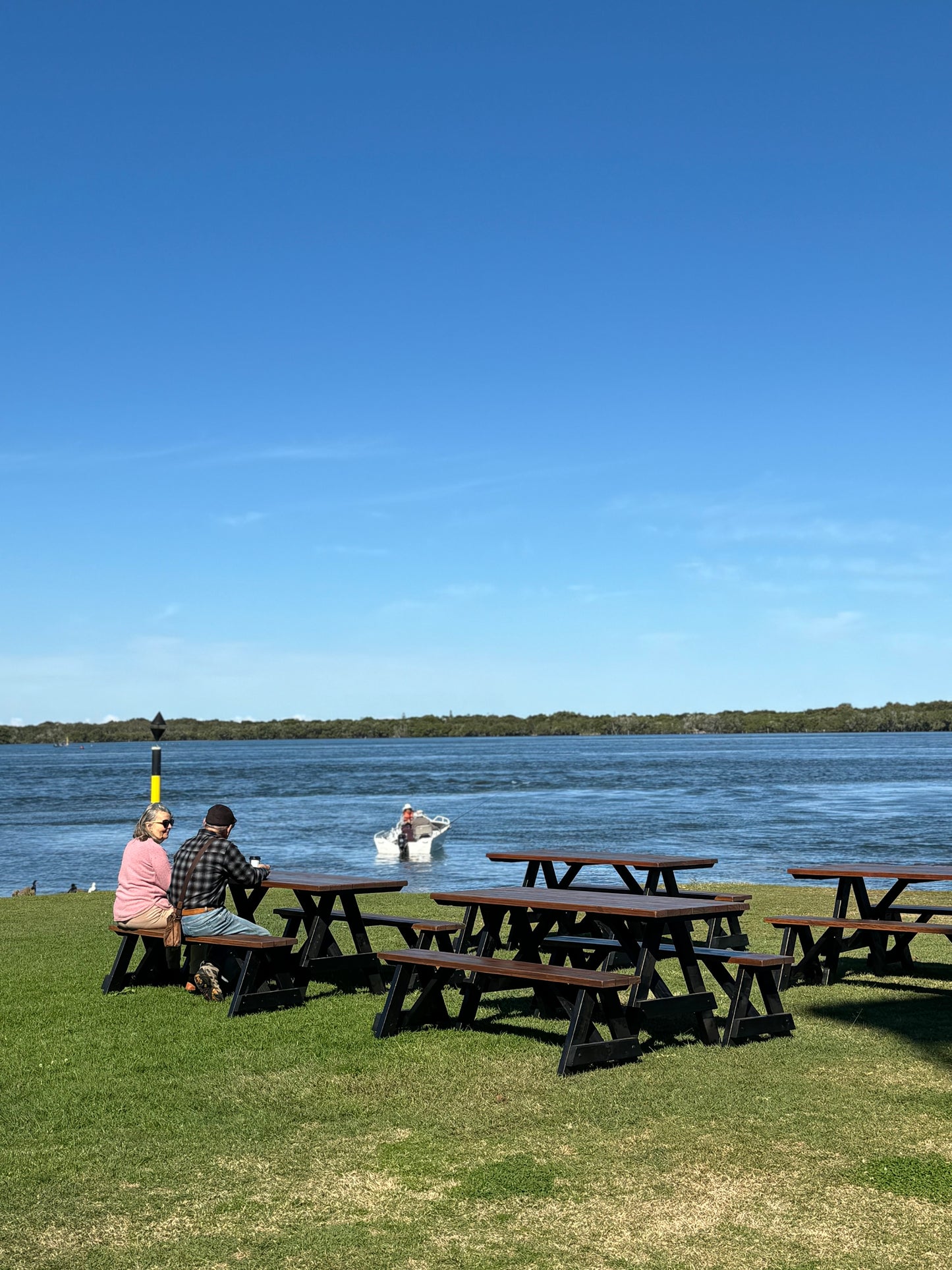 Walnut stain A-Frame 3-piece outdoor set with black legs designed for hotels, resorts, rooftop venues, and alfresco hospitality spaces in Australia