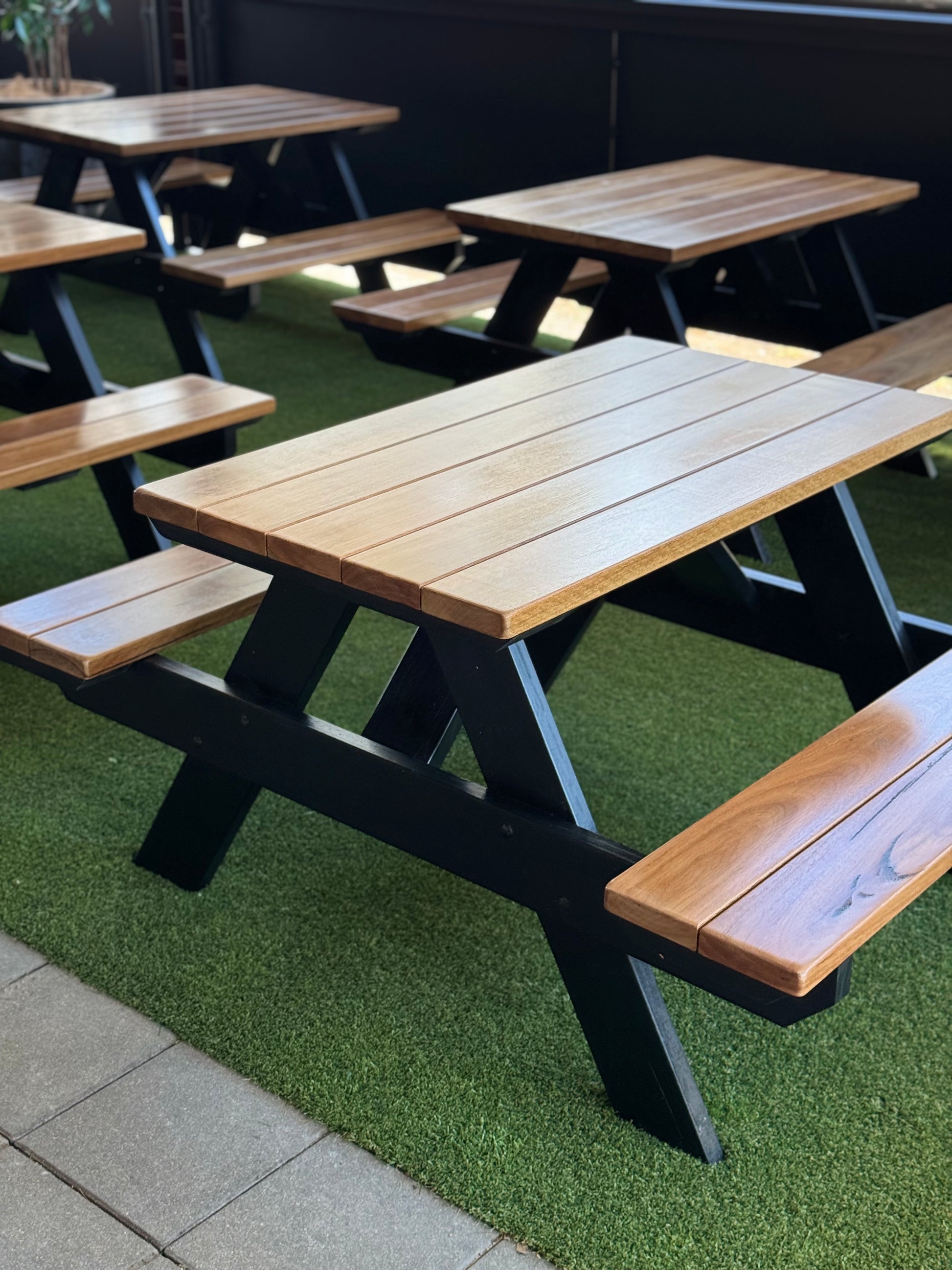 Commercial-grade picnic table for Melbourne campus cafés, offering durable outdoor seating for student dining areas.