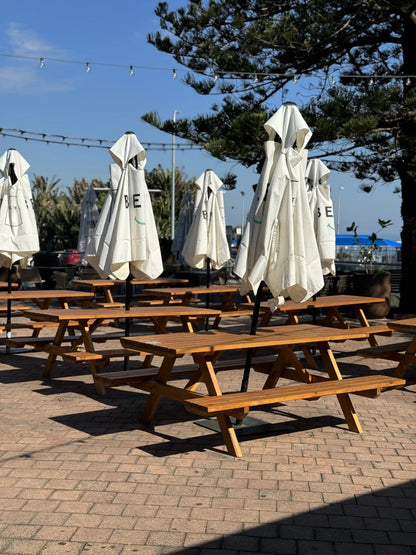 Premium walnut stained picnic table ideal for hotel courtyards and guest outdoor seating spaces in Australia