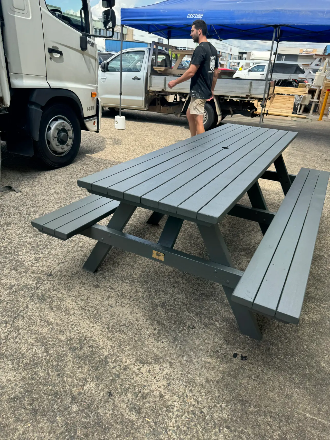 classic picnic table custom painted black top and legs for school outdoor area Australia