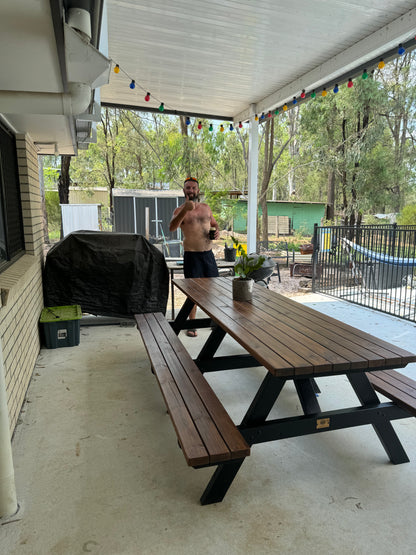 Walnut outdoor picnic table suited for school yards, campuses, and student gathering areas in Australia