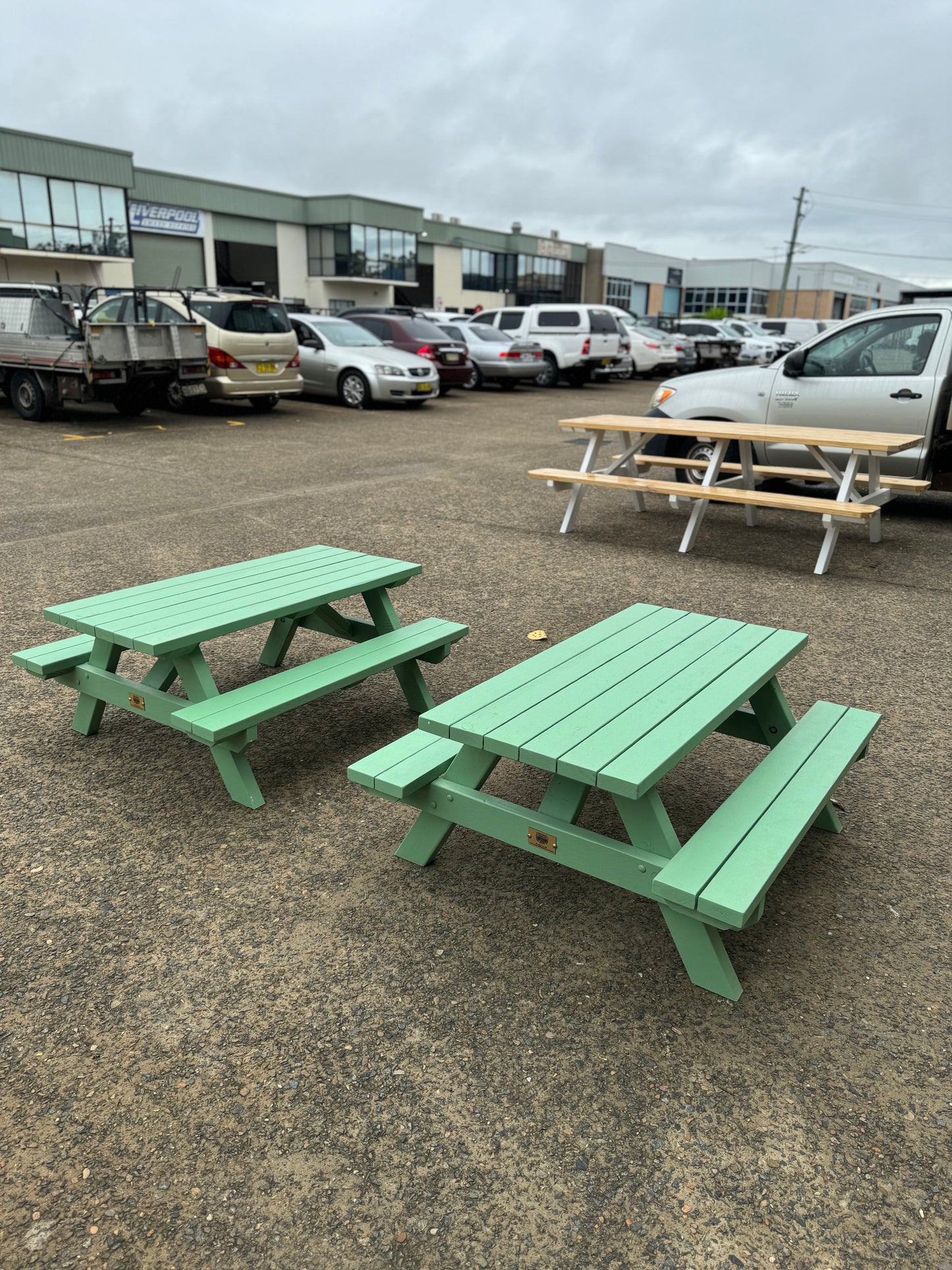 Custom painted green kid-size picnic table for childcare centres, schools, playgrounds, cafes, and home gardens in Australia