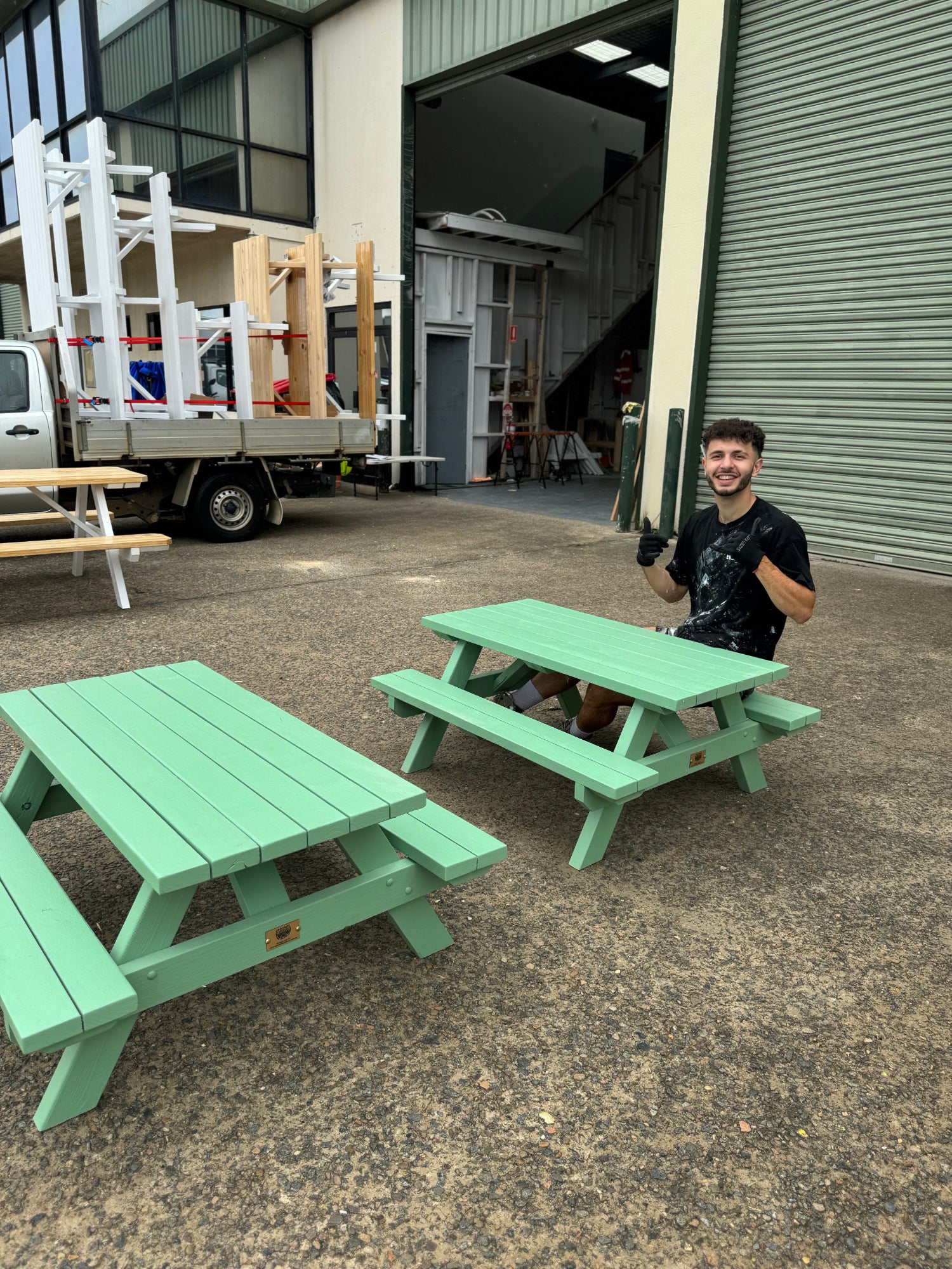 Custom painted kid-size picnic table manufactured in Australia for home gardens and backyard use
