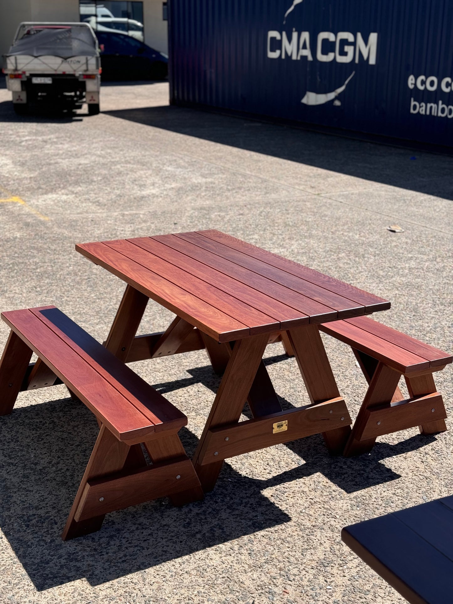 Hardwood picnic table for cafe courtyards and casual outdoor dining spaces in Australia