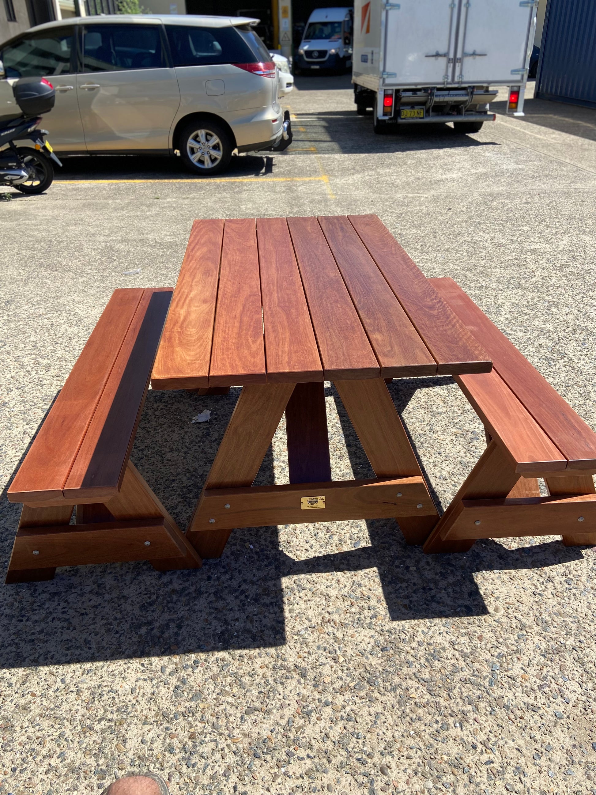 Hardwood picnic table ideal for residential gardens and backyard outdoor living in Australia