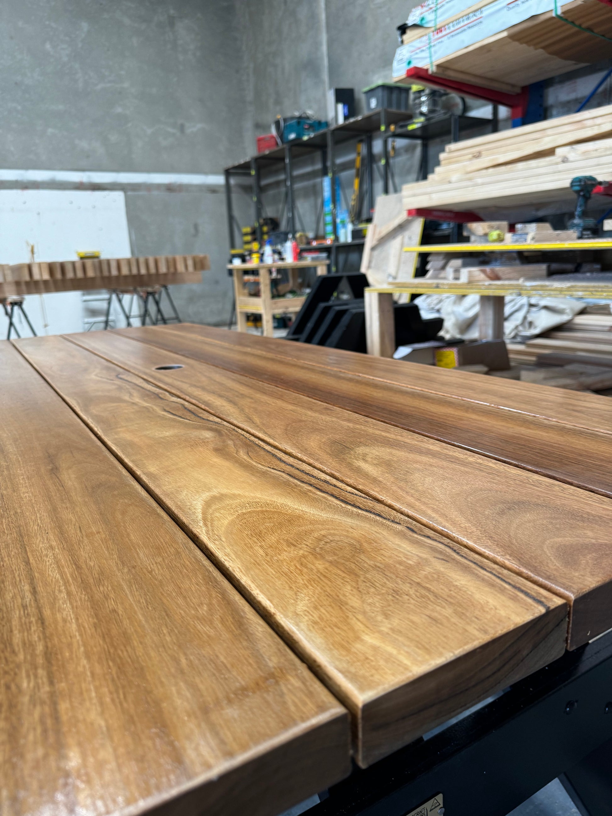 Hardwood picnic table production workshop where Australian timber is crafted into strong, long-lasting outdoor furniture for residential and commercial use.