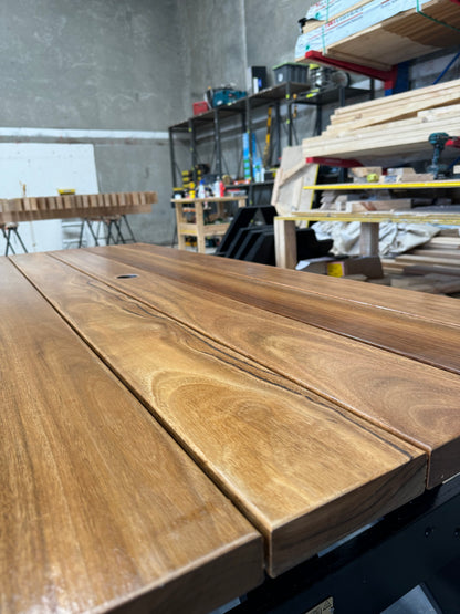 Hardwood picnic table production workshop where Australian timber is crafted into strong, long-lasting outdoor furniture for residential and commercial use.
