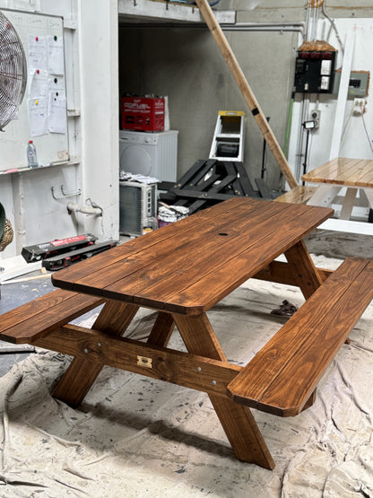 Walnut heavy duty picnic table perfect for parks and public outdoor areas needing sturdy, weather-resistant community seating in Australia