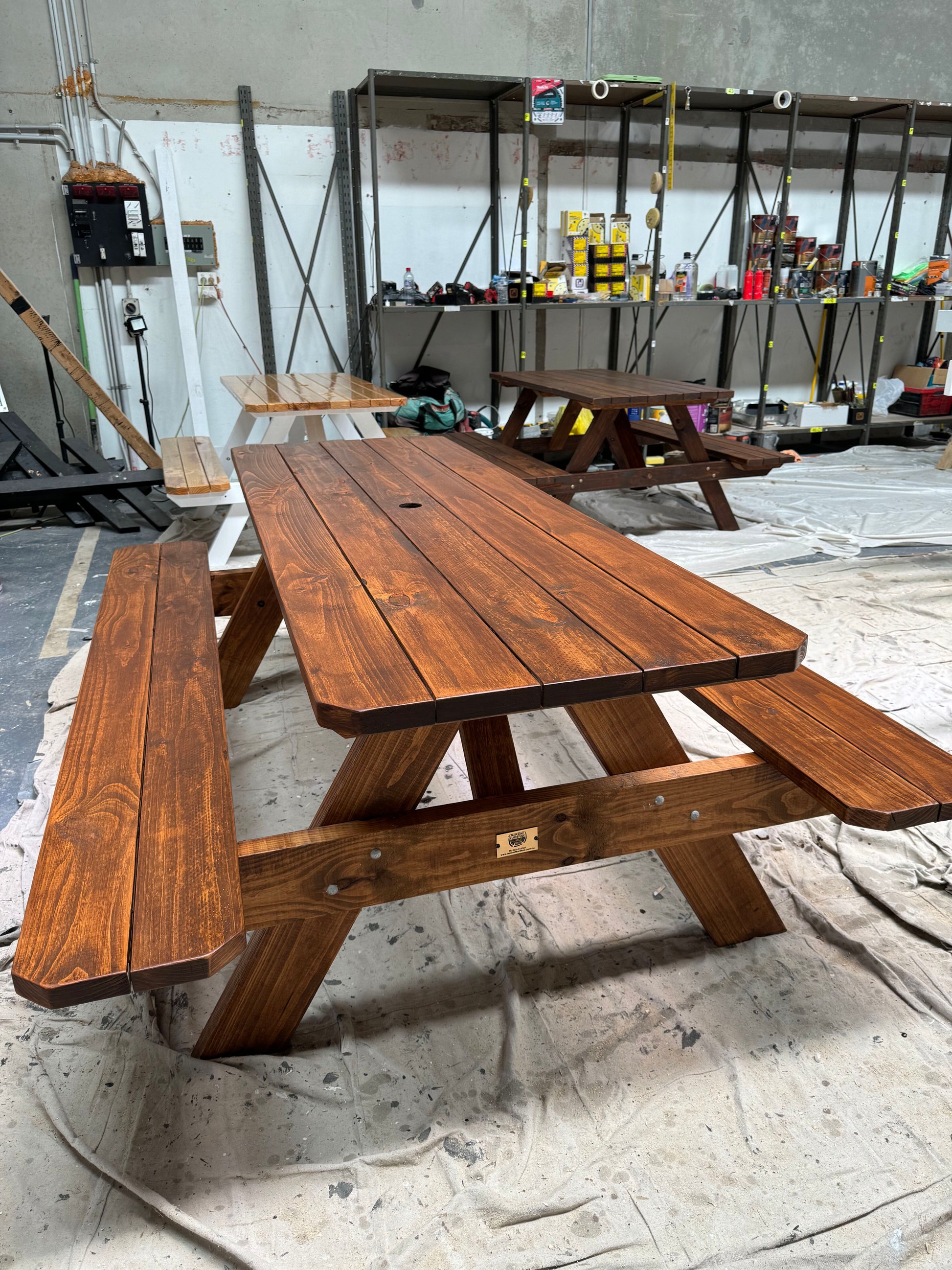 Commercial grade walnut picnic table built for durable restaurant outdoor dining areas in Australia