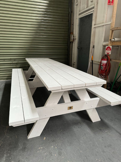 White picnic table colour well suited to school outdoor lunch spaces, offering a fresh look and easy-to-clean surface in Australia