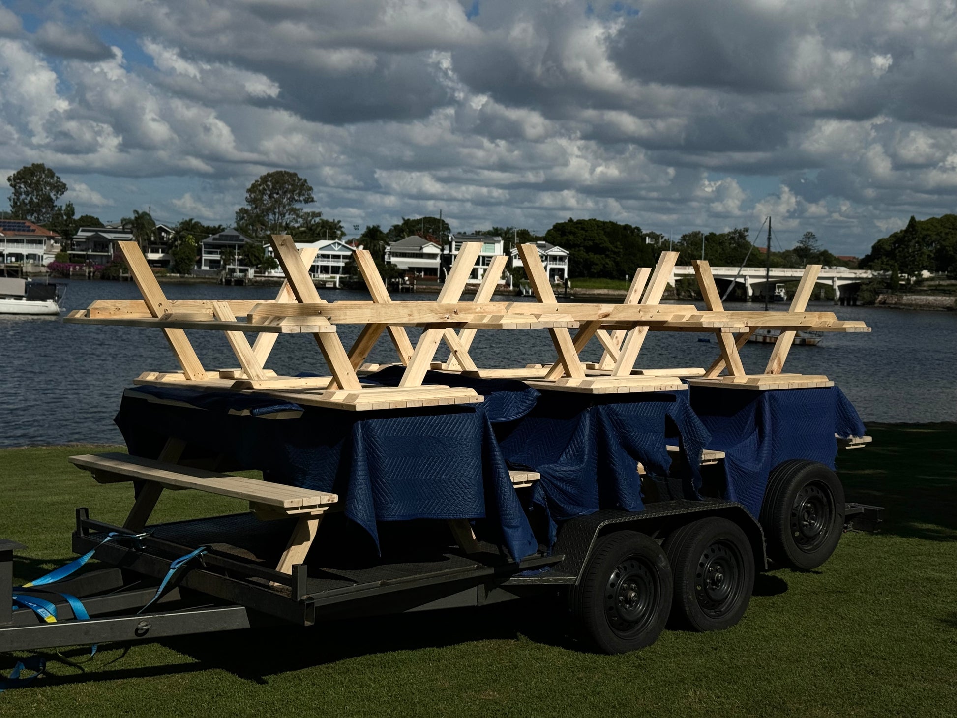 Premium Australian picnic table, handcrafted and durable, available with standard delivery service for safe and reliable shipping to residential and commercial locations.
