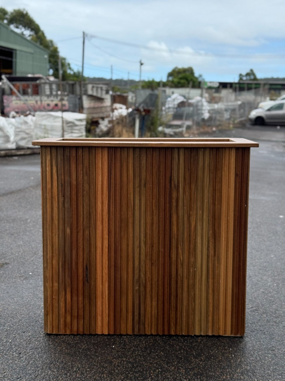 Premium handcrafted planter box made in ACT, durable and stylish, suitable for outdoor use in gardens, parks, cafes, and commercial spaces.

