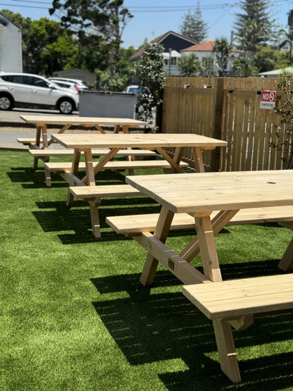 pine picnic table raw natural finish backyard garden outdoor Australia