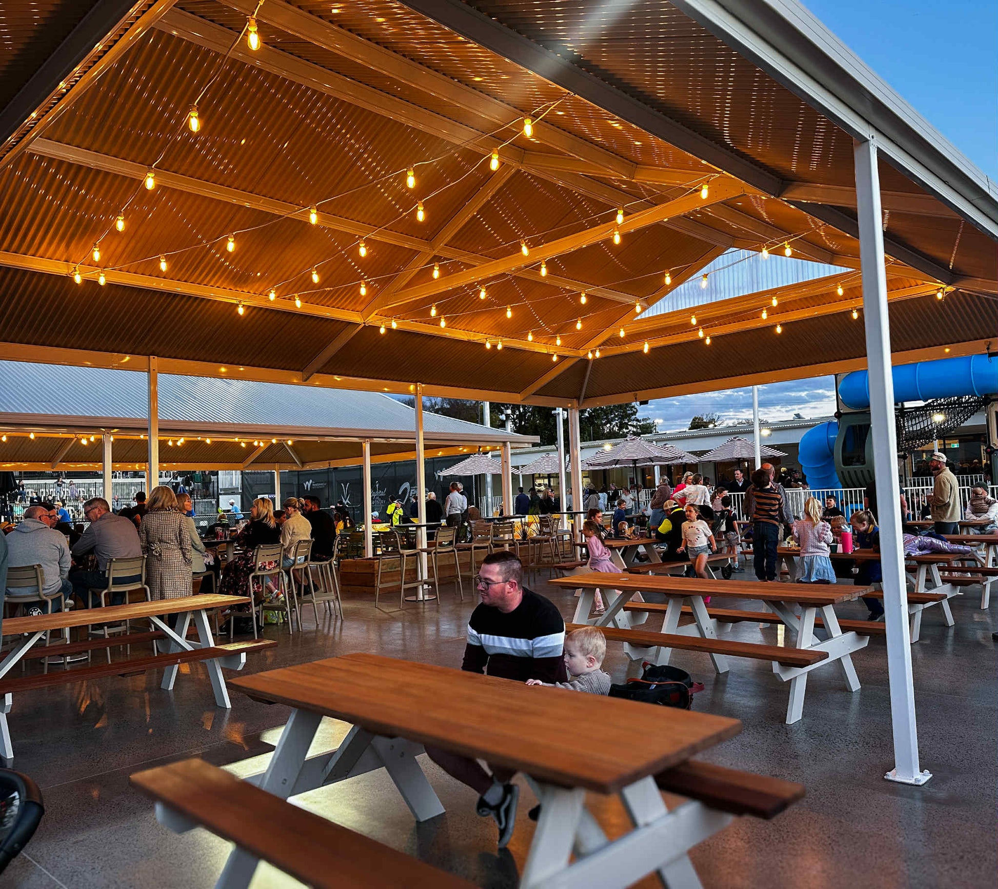 Auscraft commercial picnic table designed for restaurant outdoor dining areas, offering durable seating for Australian hospitality venues