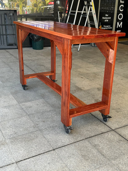 Handcrafted custom stain high bar table for wine bars and tasting lounges