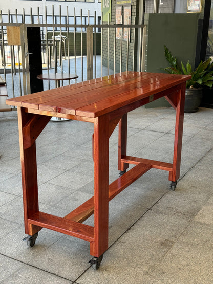 Raw solid wood high bar table showcasing natural timber finish for outdoor and indoor use in Australia