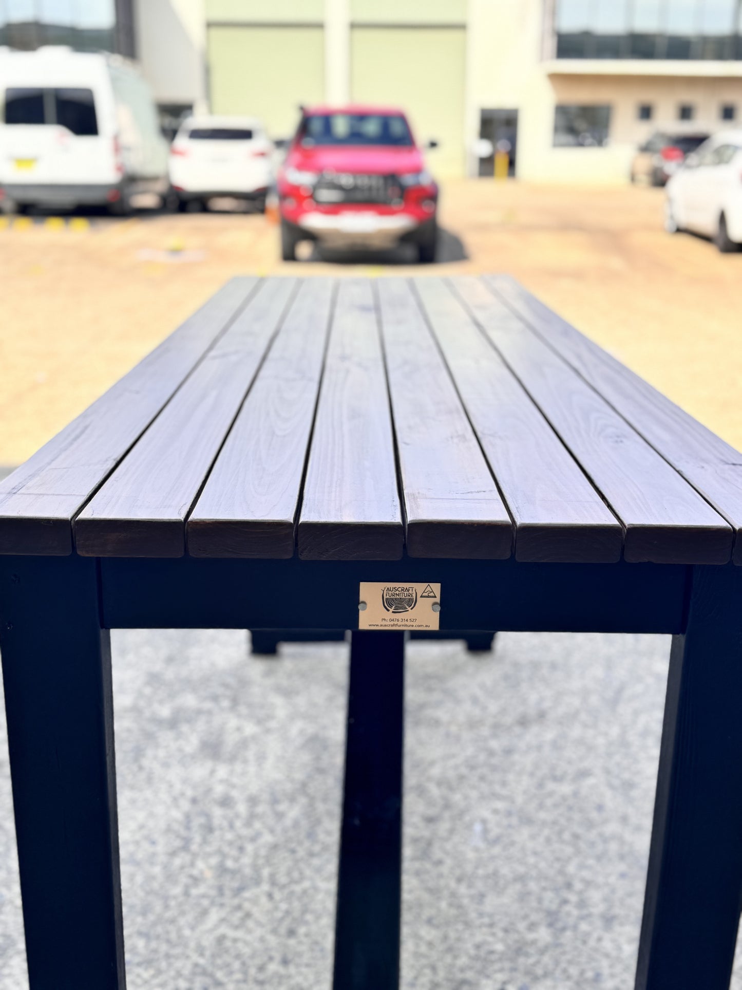 Walnut stain solid wood high bar table with black legs for commercial and residential indoor/outdoor use in Australia