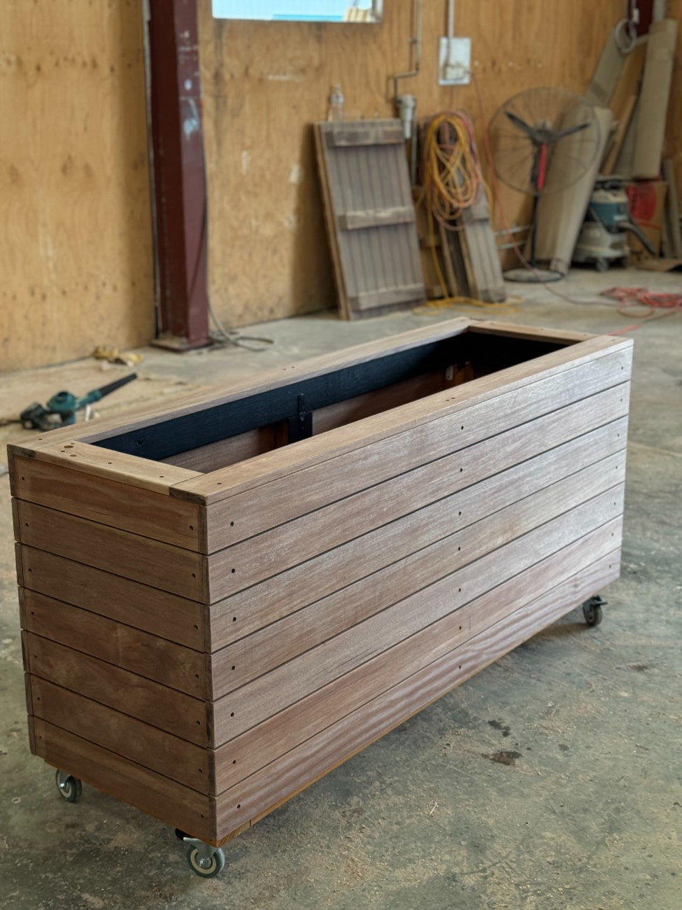 Durable traditional planter box crafted from kiln-dried Jambu hardwood, suitable for museums, galleries, and cultural exhibits to enhance aesthetics.