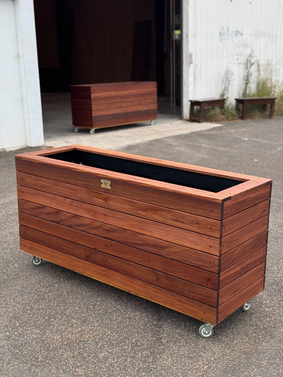 Premium traditional planter box made from kiln-dried Jambu hardwood, ideal for restaurants and bars to enhance outdoor dining and ambiance.