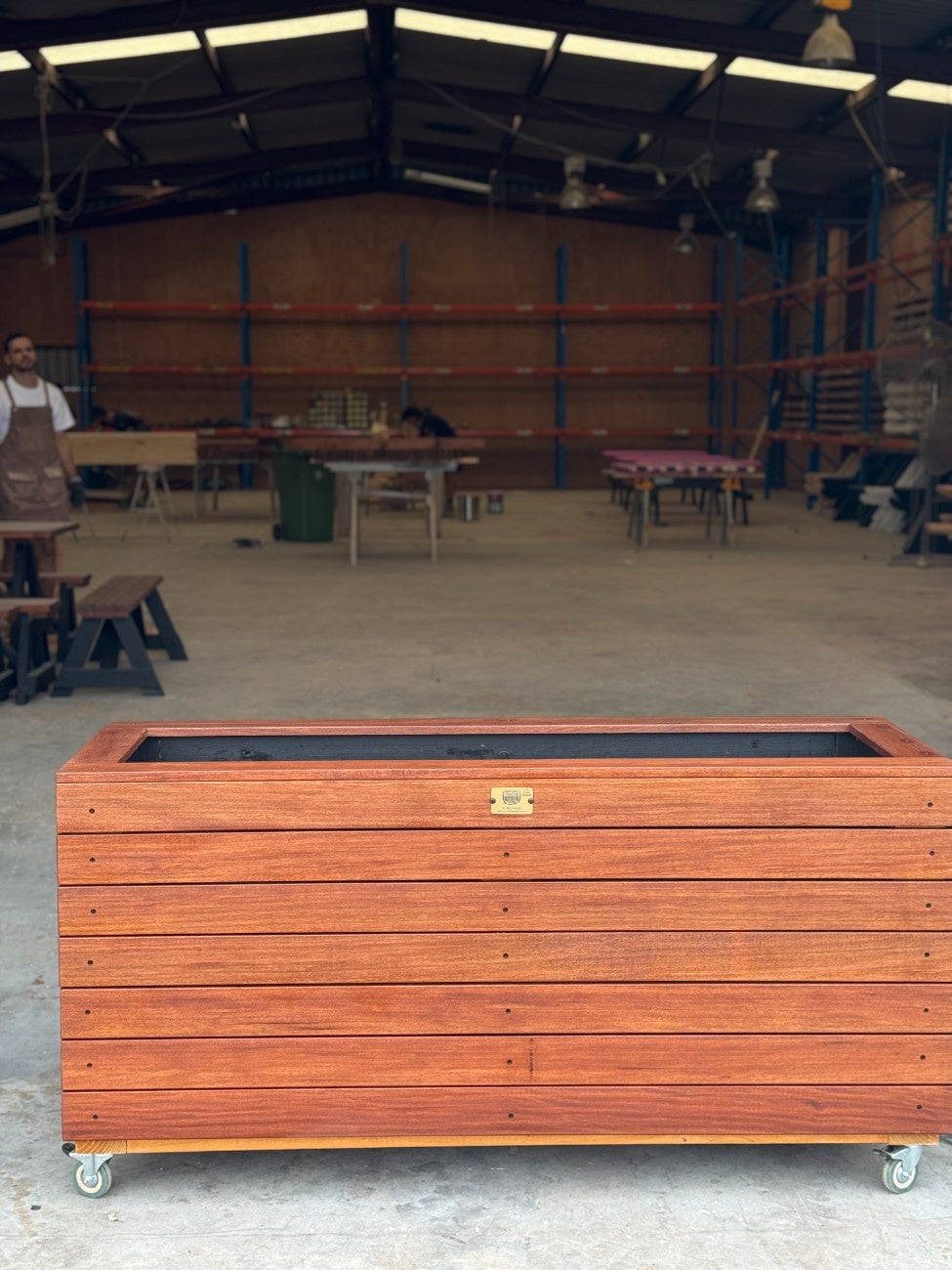 Premium traditional planter box made from kiln-dried Jambu hardwood, stylish and durable, perfect for rooftop terraces, café gardens, and urban outdoor spaces.