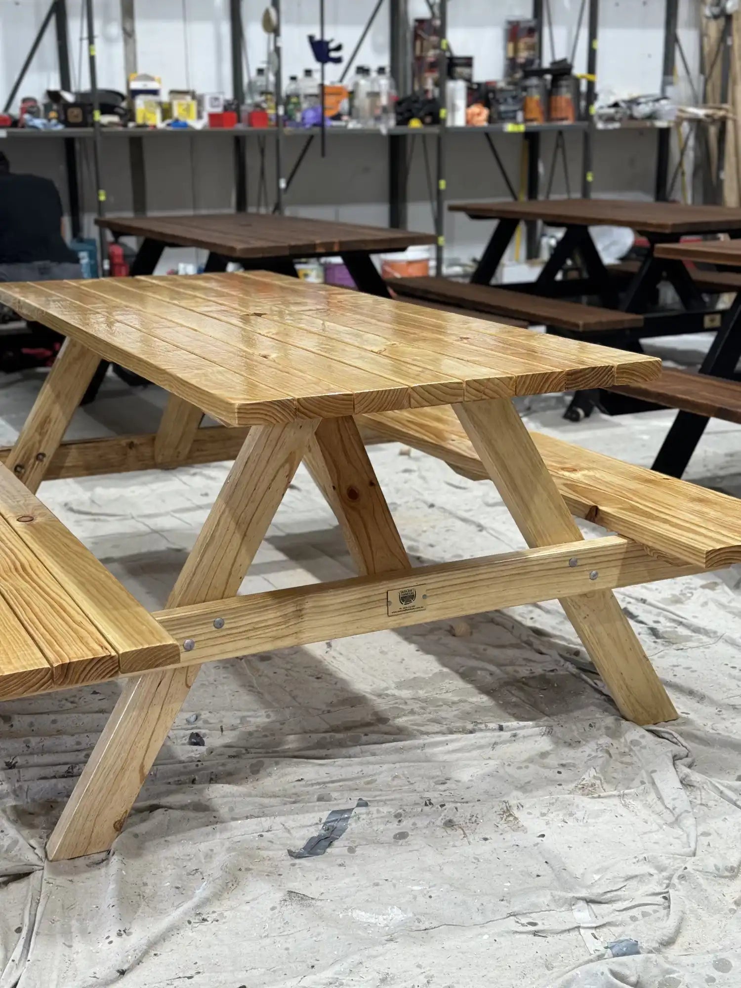 pine picnic table varnished finish outdoor patio garden Australia