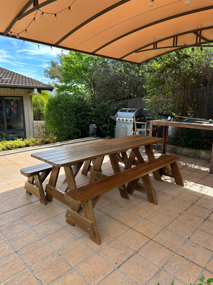 Walnut hardwood picnic table suitable for cafes and casual outdoor dining areas in Australia